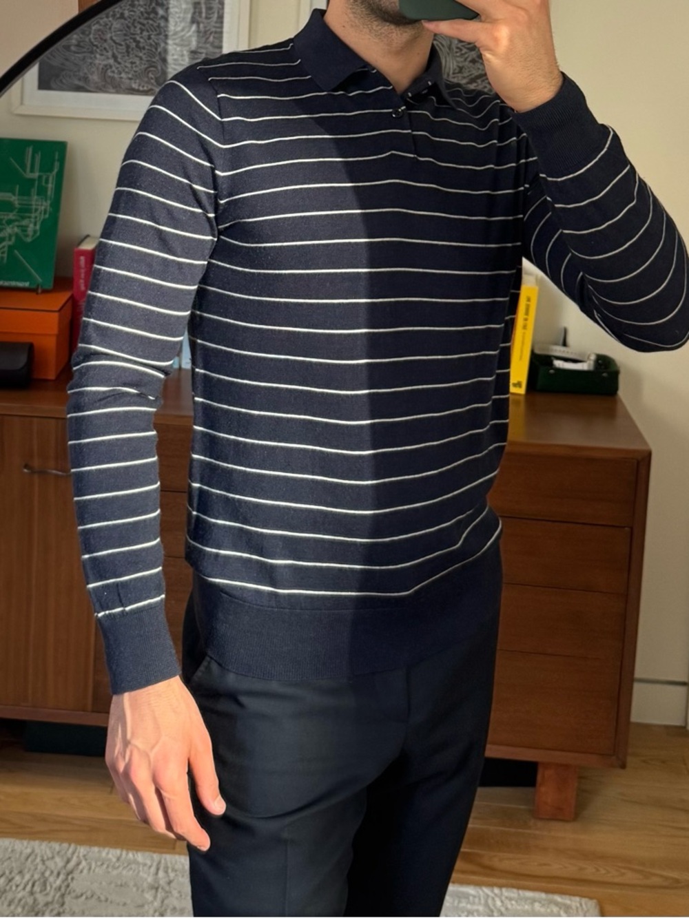 Polo by Ralph Lauren Navy & White Striped Crewneck Sweater